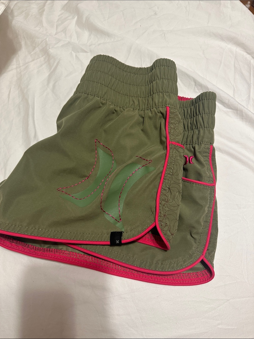Vintage Hurley Light Green Athletic Shorts with Pink Trim